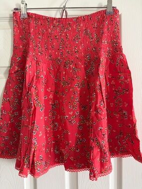 Lost + Wander Coral Floral Smocked Mini Skirt